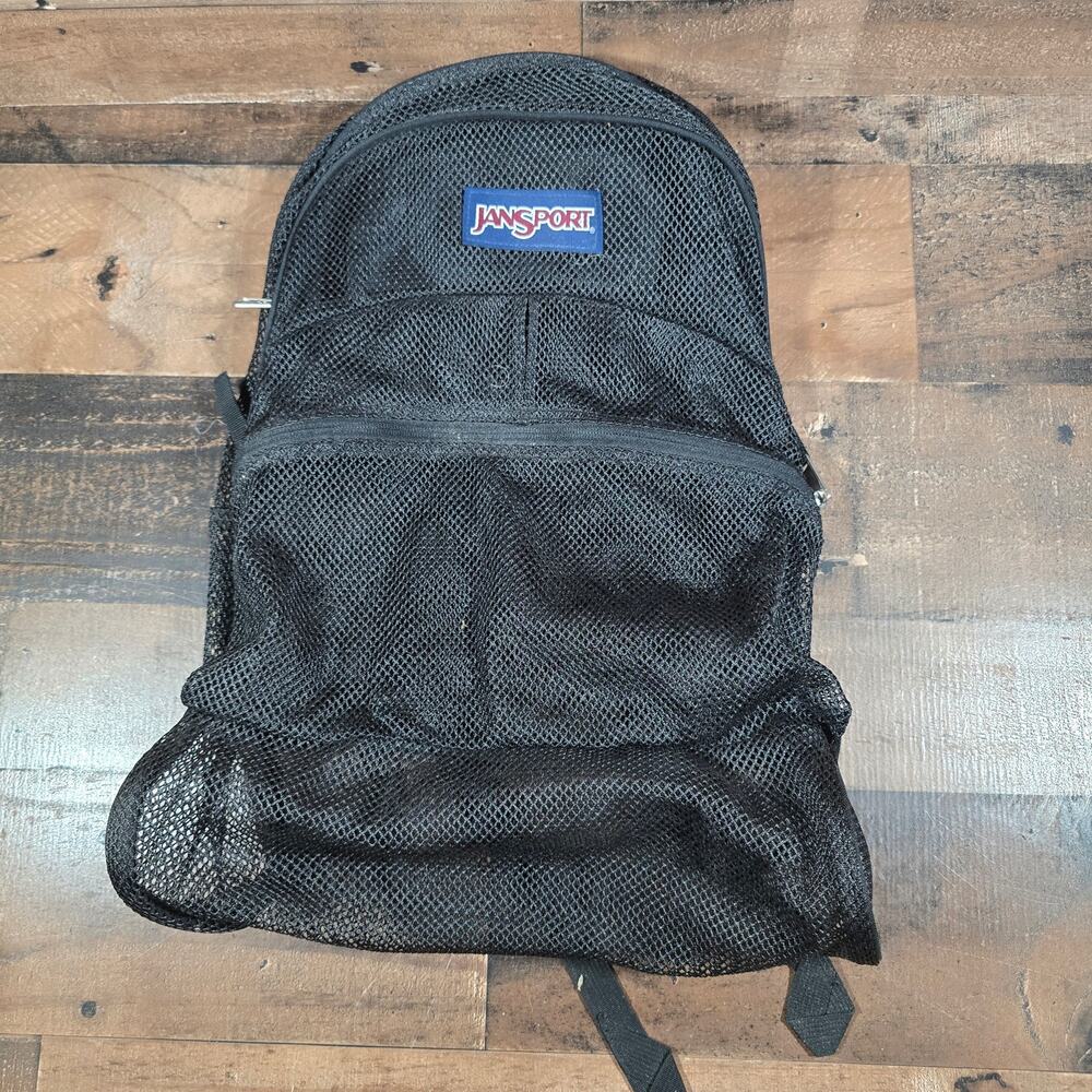 JanSport Mesh Pack Backpack Black See Through School Travel Gym Beach Backpack